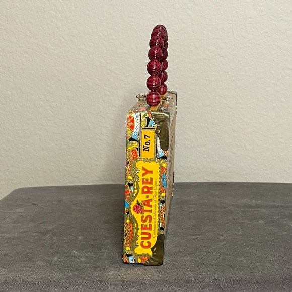 Yellow Cigar Box Purse with Red Bead Handle - Picture 2 of 6